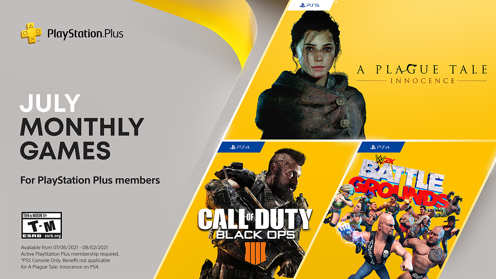 PS Plus за июль: игроки получат Plague Tale: Innocence, Call of Duty: Black  Ops 4 и WWE 2K Battlegrounds — Escorenews