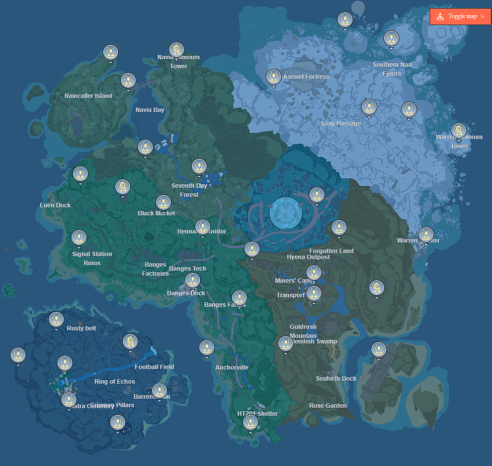Interactive map Tower of Fantasy. Full map resources and exploration ToF —  Escorenews